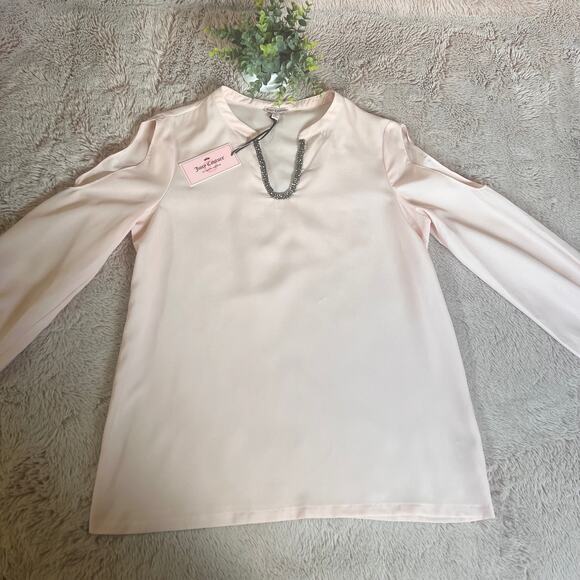 NWT Juicy Couture Light Pink Peachy Embellished Long Sleeve Career Blouse Med - Picture 2 of 16